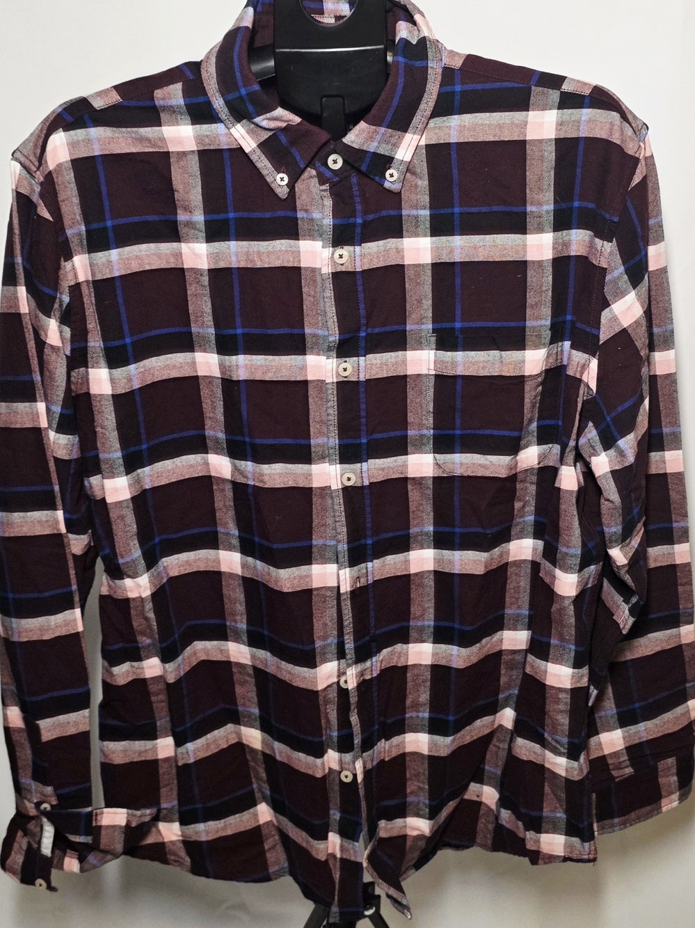 Aeropostale Burgundy Plaid Button-Down Shirt with Pink and Blue Accents